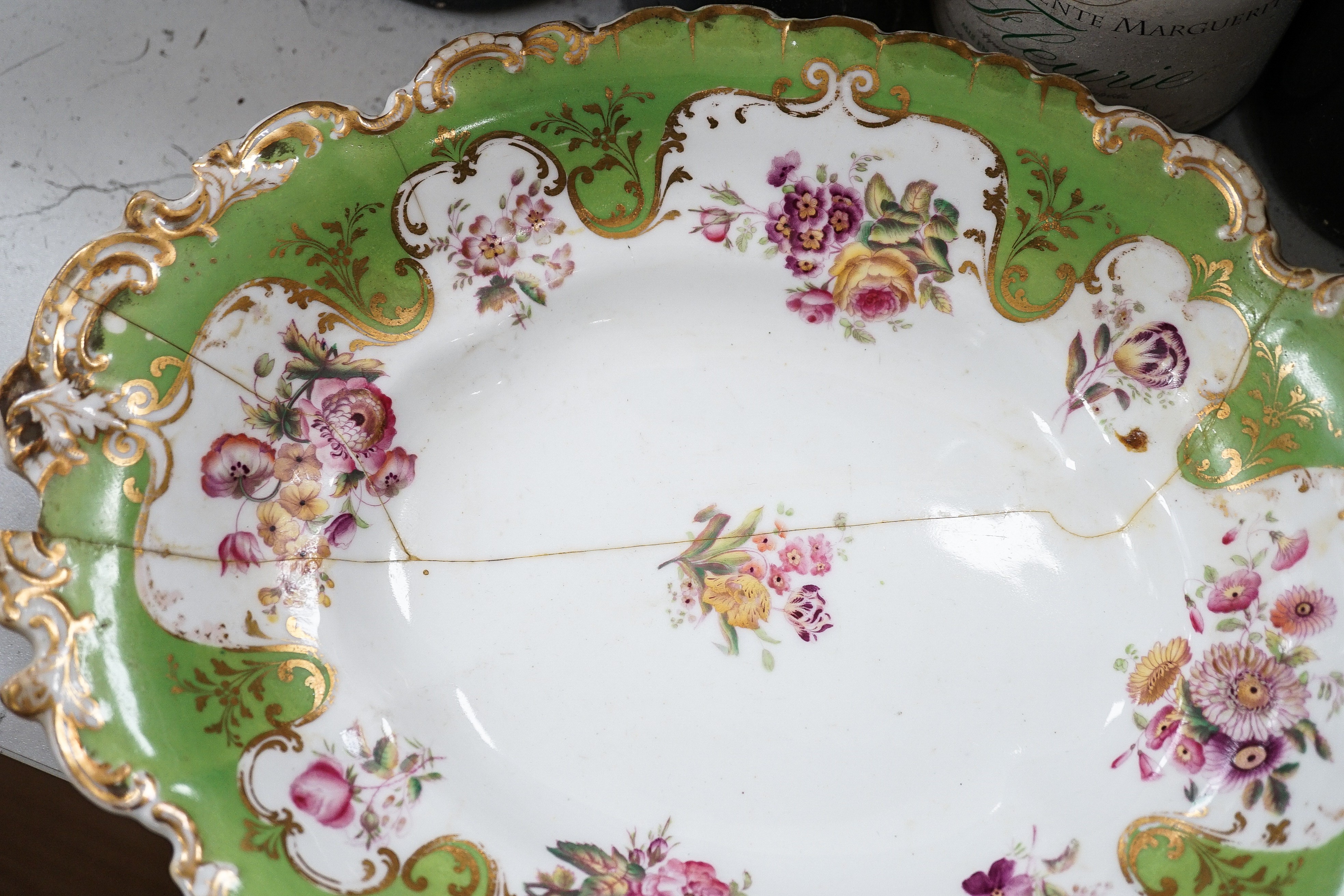 A Copeland and Garrett porcelain part dessert service, a Ridgway type porcelain part desert service and a Cauldon part tea set